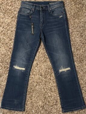 BLANK NYC Distressed Thrashed Skinny Jeans Dark Wash Mid Rise Raw Hem Y2K Size26